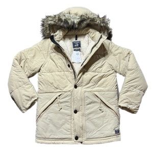 NEW Abercrombie & Fitch Cream Sherpa Lined Ultra Puffer Parka Coat Jacket XS